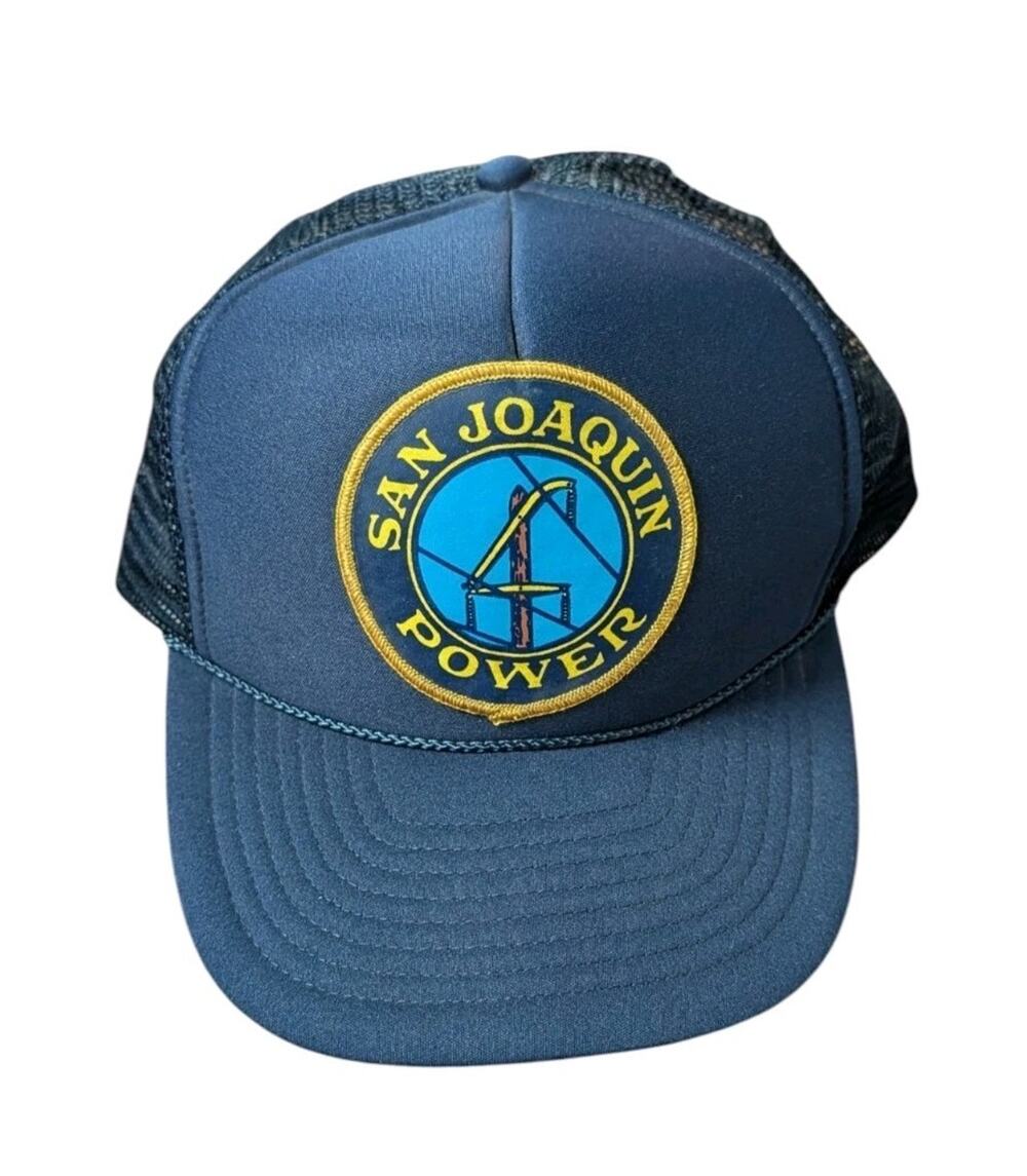Vintage San Joaquin Power Trucker Hat Mesh Snap Back Blue Nissin NOS